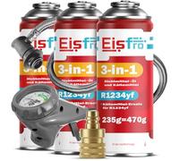 Eisfro - 3in1 R1234yf Klimaanlage Nachfüllen - 3 x 235 g mit Füllschlauch und YF Adapter - Auto Klimaanlage - Auto Klimaanlage Nachfüllen - 3in1 R1234yf Gas - Gas Kartusche - ECO