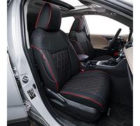 EKR RAV4 Autositzbezüge für ausgewählte Toyota RAV4 2019 2020 2021 2022 2023 2024 2025 LE,XLE,XLE Premium, Limited, komplettes Set, Leder (Schwarz mit roter Paspelierung)