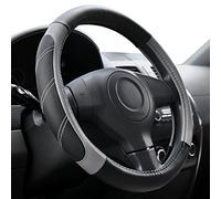 Elantrip Sport-Lenkradbezug, Leder, universell passend für ca. 37 bis 38 cm, gepolstert, weicher Griff, atmungsaktiv für Pkw, LKW, SUV, rutschfest, geruchsneutral, Schwarz und Grau
