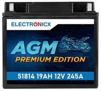 Electronicx AGM Motorradbatterie 12V 19Ah 245A - Ersetzt 51814, 51913, YT19BL, Y
