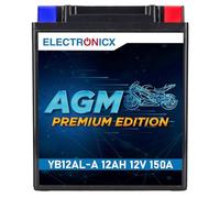 Electronicx, AGM, Motorradbatterie YB12AL-A 12V 12Ah 150A - wartungsfreie Starterbatterie, versiegelt & auslaufsicher- 134×80×160mm- Hochleistungsakku für Motorrad, Roller, Quad, ATV, Schneemobil.