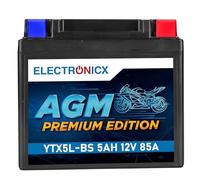 Electronicx AGM Motorradbatterie YTX5L-BS 12V 5Ah 85A - wartungsfreie, versiegelte, auslaufsichere, vibrationsfeste Starterbatterie - kompakt - für Motorrad, Roller, Quad und ATV geeignet