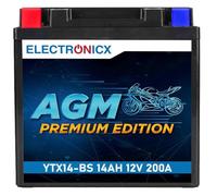 Electronicx AGM YTX14-BS Motorradbatterie 12V 14Ah 200A Zuverlässige AGM-Starterbatterie - wartungsfrei kompakt vibrationsfest versiegelt auslaufsicher - für Roller, Quad & Motorrad.