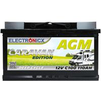 Electronicx AGM CARAVAN Versorgungsbatterie 12V 110Ah / 110 Ah Deep Cycle Batterie wartungsfrei versiegelt Pluspol rechts - Wohnmobil Wohnwagen Solar Batterie 315×175×190 mm zyklenfest Caravanakku