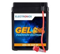 Electronicx, GEL, Motorrad Batterie 6N4-2A 6V 4Ah- wartungsfreie, versiegelte, rüttelfeste und auslaufsichere Starterbatterie mit VRLA-Gel-Technologie- kompakt. 84mm×71mm×93 mm-Quad, ATV.