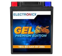 Electronicx GEL Premium YB14-B2 - 12V 14Ah 200A CCA Hochleistungs-Motorradbatterie: wartungsfrei, versiegelt, auslaufsicher, vibrationsfest und wetterbeständig - ideal für Roller, Quad und Motorrad
