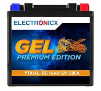 Electronicx GEL Premium YTX14L-BS - 12V 14Ah Hochleistungs-Motorradbatterie: wartungsfrei, versiegelt, auslaufsicher, vibrationsfest, lageunabhängig und langlebig - ideal für Roller, Quad und Motorrad