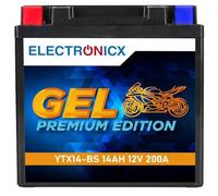 Electronicx, GEL YTX14-BS, Motorradbatterie 12V 14Ah 200A - Zuverlässige Starterbatterie für Motorrad, Roller, Quad, ATV - kompakt 151x87x144 mm. Wartungsfrei, versiegelt, auslaufsicher, langlebig.