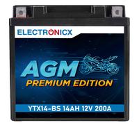 Electronicx YTX14-BS AGM Motorradbatterie 12V 14Ah - Wartungsfrei, Hochleistung