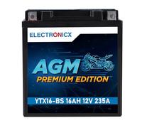 Electronicx YTX16-BS AGM Motorradbatterie 12V 14Ah 235A - wartungsfreie, versiegelte Starterbatterie für Motorrad, Roller & Powersport - vibrationsfest, auslaufsicher, kompakt & sofort einbaufertig.