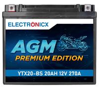 Electronicx YTX20-BS AGM Motorradbatterie 12V 20Ah 270A/EN - Wartungsfrei, Vorge