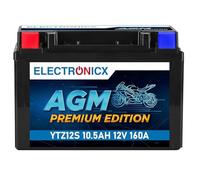Electronicx YTZ12S AGM Motorradbatterie 12V 10,5Ah 160A - wartungsfreie, versiegelte Starterbatterie für Motorrad, Roller & Powersport - vibrationsfest, auslaufsicher, kompakt & sofort einbaufertig