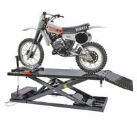 Elektrische Motorradhebebühne mit 680 kg Tragkraft - Hebebühne elektrisch mit Vorderradklemme für schmale Motorradreifen von 90 bis 120 mm.