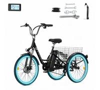 Elektro Dreirad 24'' mit Heckkorb M300, 36V 22,5Ah, 7 Gänge Schaltung, 50-80km Reichweite, 25 km/h, LCD Bildschirm, Daumengas, Mechanische Bremse, 250W Elektro-Lastendreirad für Erwachsene
