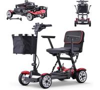 Elektro Dreirad,Elektromobil Seniorenmobil,Rollatoren Für Senioren,Elektromobil Klappbar,Faltbar/Leichter Und Bequemer,Inklusive Akku,Traglast 100Kg red