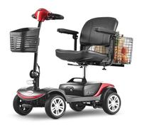 Elektromobil für Senioren, 4-Rad Seniorenmobil, Mobilitätshilfe, 300 W Motor, Tragkraft 136 kg, 6 km/h, herausnehmbarer Akku, 360° drehbarer Sitz, mit Heckkorb,ROT