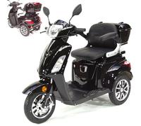 Elektromobil Seniorenmobil 25 km/h Trike für Senioren, E-Scooter Dreirad-Elektroroller, Schwarz, mit Topcase und Rückenlehne
