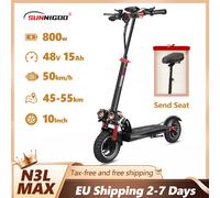 Elektroroller mit Sitz, 800W, Höchstgeschwindigkeit 45-50km/h, Reichweite 55km, 10 Zoll Offroad-Reifen, Doppel-Stoßdämpfung, faltbarer E-Scooter N3LMAX 48V 15Ah 800W