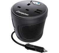 Energizer 120W Wechselrichter DC 12 V auf AC 240 V Auto-Wechselrichter Spannungswandler mit UK-AC-Steckdose, Auto-Zigarettenanzünder-Adapter, Batterieklemmen und Zwei USB-Ports - CE-geprüft