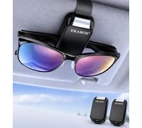ERABOS Premium Brillenhalter Auto Sonnenblende 2er Set | von Polizeibeamten gegründete Sicherheitsmarke | Einhand Sonnenbrillenhalter Auto mit Druckknopf | PKW SUV Wohnmobil