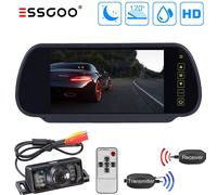 ESSGOO 7 Zoll Spiegel Monitor Mit Nummernschild Halter Kabellose Rückfahrkamera