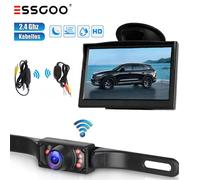 ESSGOO Auto IR Rückfahrkamera HD Kennzeichenhalter Funk Kabellos Mit 5'' Monitor
