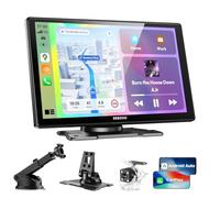 ESSGOO Carplay Android Auto Display mit Rückfahrkamera,9 Zoll Carplay Bildschirm für Apple/Android Auto/AirPlay/Mirror Link,Wireless Touchscreen GPS Navigation,mit Bluetooth5.3,AUX,FM,Sprachassistent