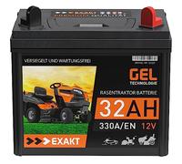 EXAKT Rasentraktor Batterie 12V 32Ah GEL Batterie Plus Pol Rechts Aufsitzmäher Rasenmäher Starterbatterie ersetzt AGM 24Ah 26Ah 28Ah 30Ah