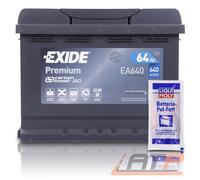 EXIDE AUTOBATTERIE 12V 64Ah STARTERBATTERIE 640A INKL LIQUI MOLY BATTERIEPOLFETT