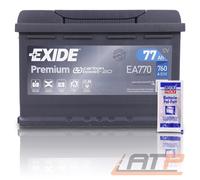 EXIDE EA770 Premium Carbon Boost Autobatterie 12V 77Ah 760A Starterbatterie PKW KFZ Batterie - Ersetzt 70Ah 71Ah 72Ah 74Ah 75Ah + 1x Batteriepolfett