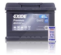EXIDE EA612 Premium Carbon Boost Autobatterie 12V 61Ah 600A Starterbatterie PKW KFZ Batterie - Ersetzt 55Ah 56Ah 58Ah + 1x BATTERIEPOLFETT