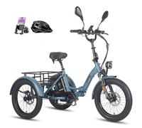 Fafrees F20 Mate Elektro Dreirad klappbar 20 * 3.0 Zoll, Lastendreirad 48V 21Ah Akku, e Bike 3-Rad 65N.m Motor 25km/h, Reichweite bis zu 55-110Km (Kleiner hinterer Korb, Blau)