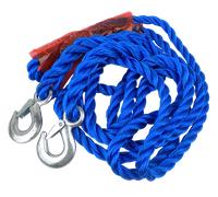 cartrend Abschleppseil 2500 kg, 2 Karabinerhaken, mit Aufbewahrungstasche und Sicherheitsfahne, Länge 4 m, TÜV/GS geprüft, blau