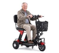 Faltbarer Elektromobil-Scooter Für Senioren,Zwei 200W-Motoren Red | 55 km Reichweite,15 km/h Geschwindigkeit,herausnehmbarer 36-V-18-Ah-Akku,150 kg Tragfähigkeit,3-Rad-Design,LED-Beleuchtung