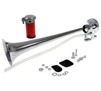 Fanfare Hupe Druckluft Horn 12V mit Kompressor - bis zu 150 dB - Chrom - universal für Auto, Motorrad, LKW & Boot - Nebelhorn/Lufthorn - inkl. Montagesatz & Luftschlauch