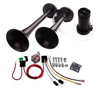 FARBIN Auto Horn 12V 150db Super Loud Air Horn, Dual Trompete Zug Hupe Kit für LKW, LKW Hupen mit Kompressor und Kabelbaum (12V, Schwarzes Doppelrohr Luft Hupe)