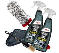 Felgen Reinigungs Set mit 1x Sonax Mikrofaser Felgenbürste lang + 2x Felgenbeast Felgenreiniger 1 Liter ideal für Alufelgen + 1x detailmate Trockentuch + Nuke Guys Reinigungs Pinsel