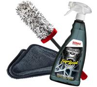Felgen Reinigungs Set mit Sonax Mikrofaser Felgenbürste lang + Felgenbeast Felgenreiniger 1 Liter + detailmate Trockentuch 40x40cm - ideal für Alufelgen