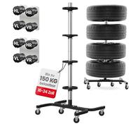 GENTOR Felgenbaum fahrbar – Reifenständer für 4 Reifen bis 295mm, belastbar 150kg, inkl. 8 Reifenmarkierer