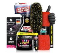 Felgenreiniger Set: SONAX FelgenBeast 500ml + FelgenBürste Beast Edition + Mikrofasertuch + Handschuhe | Bremsstaub gezielt lösen und Felgen sauber nacharbeiten | 4-teilig