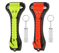 Fentar 2 Stück Notfallhammer Auto mit Gurtschneider, 2 in 1 Nothammer Auto Notfall, Glasbrecher, Safe Pro X Gurtschneider Notfallhammer mit 2 Stück Trillerpfeife (Orange, Grün)