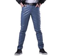 FEOYA Herren Kunstleder Hosen Slim Fit Stretch Hose aus PU Leder mit Taschen Faux Lederhose Herren Lederjeans Lang Bikerhose Blau 36 Bleistifthose Enge Hose Elastisch Motorrad Cosplay Sommer Frühling