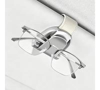FESSOSKO Brillenhalter für Auto Sonnenblende - Einhand-Bedienung, Sonnenbrillenhalter aus PU-Leder & Zinklegierung mit Federöffnungsdesign, Universal Autozubehör Innenraum (Beige)