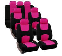 FH GROUP Autositzbezüge, Flachstoff, komplettes Set, dreireihig, 7-Sitzer, universell passend für Autos, LKWs und SUVs, Rosa