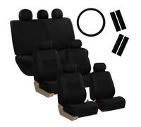 FH GROUP Light & Breezy Autositzbezüge aus flachem Stoff, Kombi-Lenkradbezug und Sicherheitsgurtpolster, Airbag und Geteilte Rückseite, universelle Passform, Innenzubehör, Autos, LKWs, SUV, 7-Sitzer,