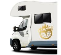 Finest Folia Autoaufkleber Camping Time 50x47,6cm Aufkleber Kompass Sticker Windrose für Wohnmobil Wohnwagen Camper Auto wetterfest selbstklebend KX097 (Gold)