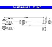 Flexibler Bremsschlauch 24.5176-0494.3 ATE für OPEL SAAB CHEVROLET