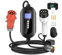 FNITAER Mobile Wallbox 11 kW mit CEE 16A Stecker (3-phasig), 6 m Typ-2-Ladekabel, 8-16 A einstellbar, Mobile Ladestation mit Stromzähler & 0-24 h Timer, für BEV & PHEV, Schwarz