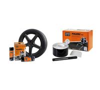 Foliatec Sprühfolie Auto Felgenfolie Sprüh Lack Set für 4 Felgen, Abziehbar, Gute Deckkraft, Schwarz Glänzend, 2x 400 ml & Chrome Out Set Zierleisten Folie Schwarz Glänzend