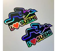 Folien-Zentrum - 2x I Love Sushi 14x8cm Oilslick Schwarz - Aufkleber Auto Tuning Flip Flop Farbwechsel - OEM & JDM Autosticker - Lustige Sprüche Sticker für Car - Autoaufkleber - Made in Germany